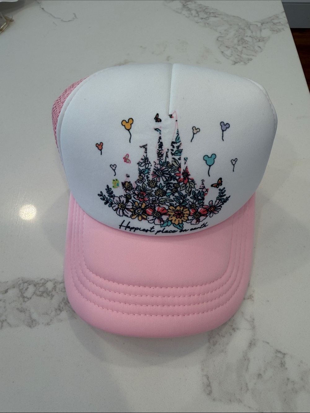 Pink Floral Castle Trucker Hat